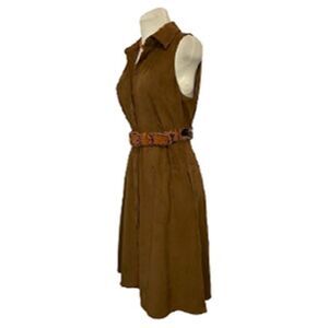New York & Company Faux Suede Button Front Sleeveless Brown Dress